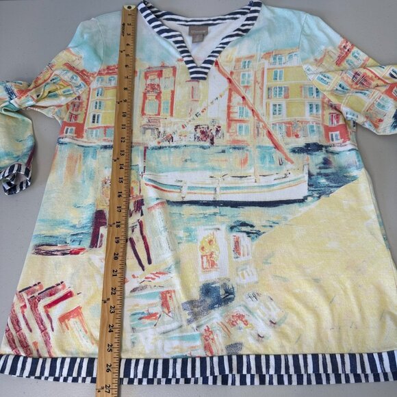 Chicos Tunic Top Size L Harbor Watercolor - Picture 9 of 12